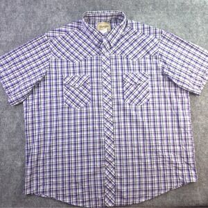 Wrangler Western Shirt 2XL Big 2XLB Purple Plaid Short Sleeve Pearl Snap Pockets